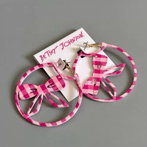 Betsey Johnson Pink Lily Flower Bow Hoop Earrings NWT